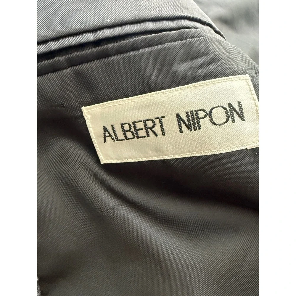 Albert Nipon Mens 42L Grey Wool Blazer Micro Check 2 Button Sport Coat Jacket